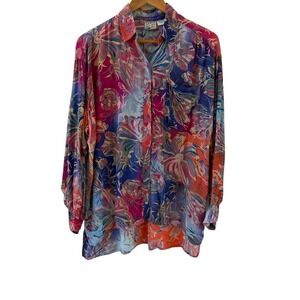 Vintage 2 of Us Floral Watercolor Button Up Shirt Blouse Medium Boho 90s Y2K